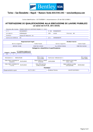 Attestato Bentley Soa 2023